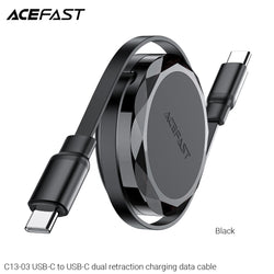 Acefast C13-03 USB-C to USB-C 60W Dual Retraction Charging Data Cable (0.8m) - Black