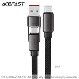 Acefast C13-04 USB-A/USB-C to USB-C 60W Zinc Alloy Connectors Charging Data Cable (1.2m) - Black