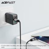 Acefast C15-03 USB-C to USB-C 60W Zinc Alloy Digital Display Braided Charging Data Cable (1.2m) - Black