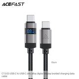 Acefast C15-03 USB-C to USB-C 60W Zinc Alloy Digital Display Braided Charging Data Cable (1.2m) - Black