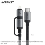 Acefast C20-01 USB-C to USB-C / Lightning 60W Aluminum Alloy Connectors Charging Data Cable (1.2m) - Black