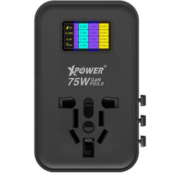 XPower TA75D LED Display 5-Output 75W PD 3.0/PPS Travel Adapter - Black