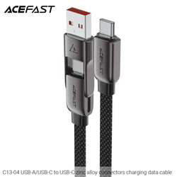 Acefast C13-04 USB-A/USB-C to USB-C 60W Zinc Alloy Connectors Charging Data Cable (1.2m) - Black