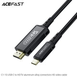 Acefast C1-10 USB-C to HDTV Aluminum Alloy Connectors HD Video Cable (1.8m) - Black