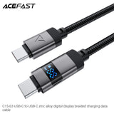 Acefast C15-03 USB-C to USB-C 60W Zinc Alloy Digital Display Braided Charging Data Cable (1.2m) - Black