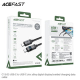 Acefast C15-03 USB-C to USB-C 60W Zinc Alloy Digital Display Braided Charging Data Cable (1.2m) - Black