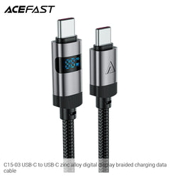 Acefast C15-03 USB-C to USB-C 60W Zinc Alloy Digital Display Braided Charging Data Cable (1.2m) - Black