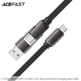 Acefast C13-04 USB-A/USB-C to USB-C 60W Zinc Alloy Connectors Charging Data Cable (1.2m) - Black