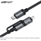 Acefast C20-01 USB-C to USB-C / Lightning 60W Aluminum Alloy Connectors Charging Data Cable (1.2m) - Black