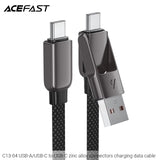 Acefast C13-04 USB-A/USB-C to USB-C 60W Zinc Alloy Connectors Charging Data Cable (1.2m) - Black