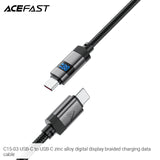 Acefast C15-03 USB-C to USB-C 60W Zinc Alloy Digital Display Braided Charging Data Cable (1.2m) - Black