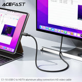 Acefast C1-10 USB-C to HDTV Aluminum Alloy Connectors HD Video Cable (1.8m) - Black