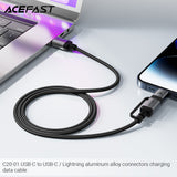 Acefast C20-01 USB-C to USB-C / Lightning 60W Aluminum Alloy Connectors Charging Data Cable (1.2m) - Black