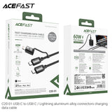 Acefast C20-01 USB-C to USB-C / Lightning 60W Aluminum Alloy Connectors Charging Data Cable (1.2m) - Black