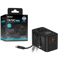 XPower TA70C Built-in Cable 70W PD+PPS GaN Travel Adaptor - Black